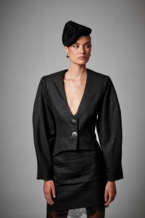 Γυναικείο Crop Glam Detail Σακάκι-Μαύρο