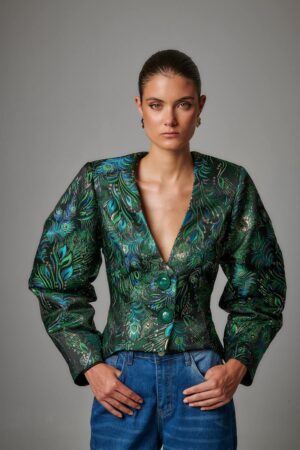 Γυναικείο Peacock Cropped Σακάκι-Εμπριμέ