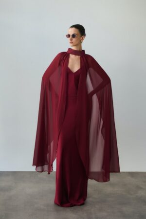 Γυναικεία Turtleneck Cape-Cherry Red