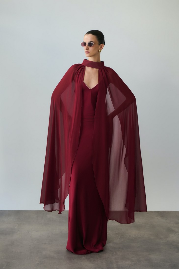 Γυναικεία Turtleneck Cape-Cherry Red