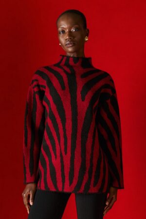 Γυναικεία Knit Zebra Μπλούζα-Μπορντό/Μαύρο