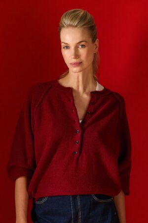 Γυναικεία Raglan Knit with Long Placket Μπλούζα-Μπορντό