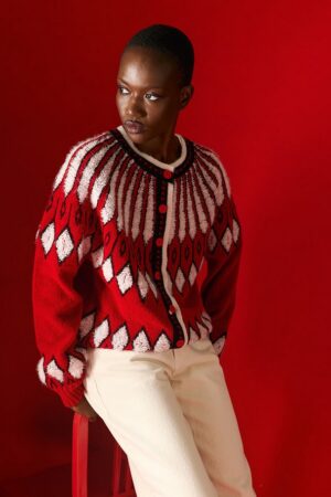 Γυναικεία Knit Red Norwegian Jacquard Ζακέτα-Κόκκινο