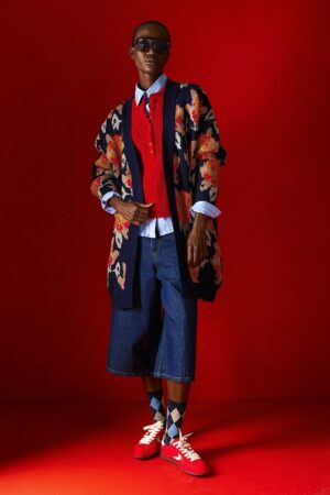 Γυναικεία Oversized Knit Floral Ζακέτα-Μπλε