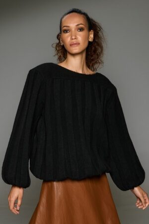 Γυναικεία Oversized Nostalgic Wide-neck Knit Μπλούζα-Μαύρο