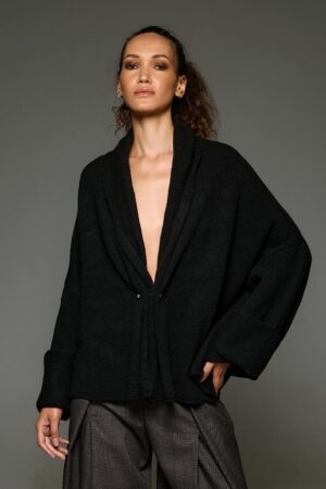 Γυναικεία Knit Oversized One Gold Button Ζακέτα-Μαύρο