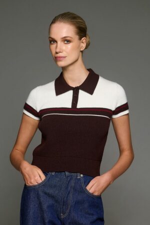 Γυναικεία Athletic-style Knit Polo Short Sleeves Μπλούζα-Καφέ