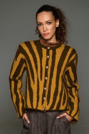 Γυναικεία Knit Zebra Ζακέτα-Καφέ/Ώχρα