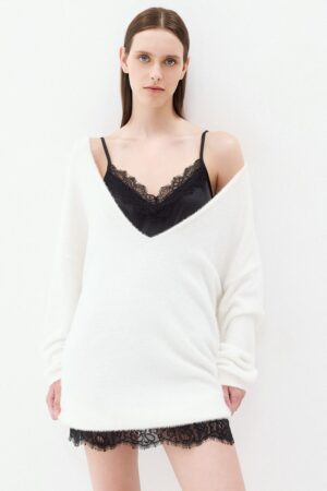 Γυναικείο Satin Lace-Trimmed Slip Dress-Μαύρο