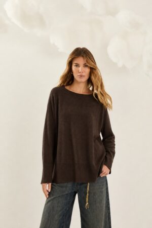 Γυναικεία Oversized Turtleneck Πλεκτή Μπλούζα-Καφέ