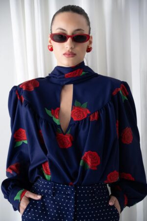 Γυναικείο Red Rose Oversized Πουκάμισο-Μπλε