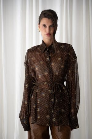 Γυναικείο Vintage Daisy Oversized Πουκάμισο-Καφέ