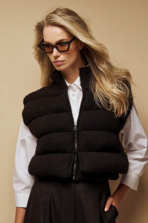 Γυναικείο Knit Puffer Γιλέκο-Μαύρο