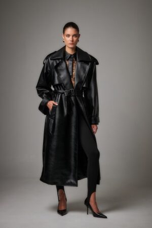 Γυναικείο Paris Leather Πανωφόρι-Μαύρο