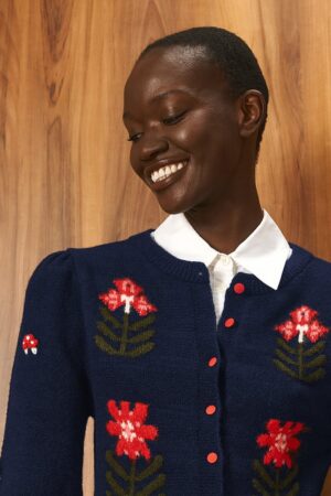 Γυναικεία Knit With Embroidered Flowers Zακέτα-Μπλε